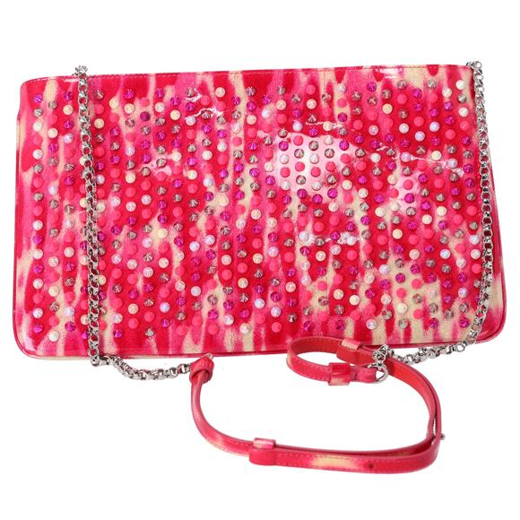 Christian Louboutin Loubiposh Clutch Bag Pink Cream Multi Patent Leather Studded - Picture 2 of 5
